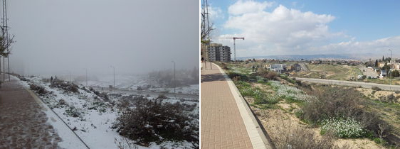 Arad, Israel, snow storm in the desert 2015 before and after photos