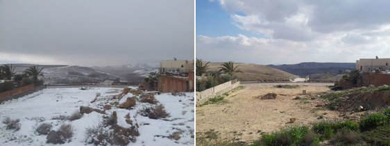 Arad, Israel, snow storm in the desert 2015 before and after photos