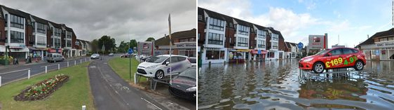 Before and after flooding on Sough Rd. in Datchet, England 2014
