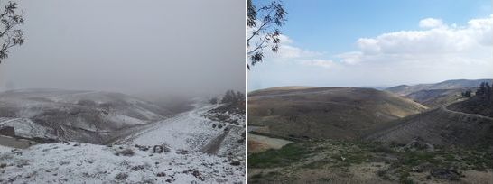 Arad, Israel, snow storm in the desert - 2015 before and after photos 