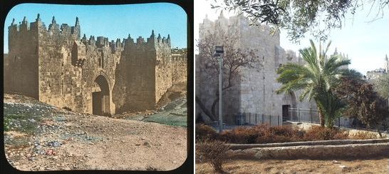 The Damascus gate in Jerusalem then and now photos from the left