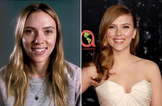 Scarlett-Johansson with and without makeup