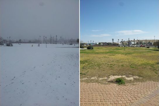 Arad, Israel, snow storm 2015 before and after, close to Tzim center