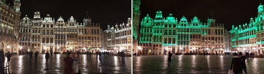 Grand place, brussles, at night and on St.Patrick's day 