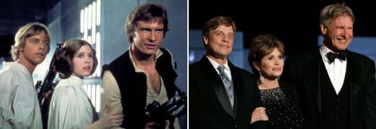 Star Wars - Luke Skywalker, Princess Leia, Han Solo then and now.